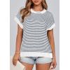 imagePRETTYGARDEN Womens Short Sleeve Sweater Spring Summer 2025 Round Neck Striped Pullover Cap Sleeve Knit Sweater Vest TopsStriped White Navy