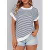 imagePRETTYGARDEN Womens Short Sleeve Sweater Spring Summer 2025 Round Neck Striped Pullover Cap Sleeve Knit Sweater Vest TopsStriped White Navy