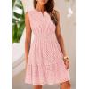 imagePRETTYGARDEN Womens Summer Dresses 2025 Sleeveless V Neck Eyelet Hollow Out Swing A Line Beach Vacation Sun DressPink
