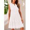 imagePRETTYGARDEN Womens Summer Dresses 2025 Sleeveless V Neck Eyelet Hollow Out Swing A Line Beach Vacation Sun DressWhite