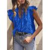 imagePRETTYGARDEN Womens Summer Tops 2025 Dressy Casual Ruffle Cap Sleeve Button V Neck Embroidered Eyelet Blouses ShirtsBlue