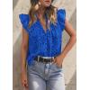 imagePRETTYGARDEN Womens Summer Tops 2025 Dressy Casual Ruffle Cap Sleeve Button V Neck Embroidered Eyelet Blouses ShirtsBlue