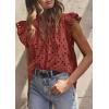 imagePRETTYGARDEN Womens Summer Tops 2025 Dressy Casual Ruffle Cap Sleeve Button V Neck Embroidered Eyelet Blouses ShirtsBrown Red