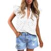 imagePRETTYGARDEN Womens Summer Tops 2025 Dressy Casual Ruffle Cap Sleeve Button V Neck Embroidered Eyelet Blouses ShirtsWhite