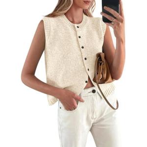 imagePRETTYGARDEN Sweater Vest Women 2025 Spring Summer Casual Lightweight Knit Sleeveless Button Down Tank Tops Trendy ClothesYellow Apricot