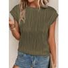 imagePRETTYGARDEN Blouses for Women Dressy Casual 2025 Spring Summer Business Office Tops Cap Sleeve Textured Cute Work ShirtArmy Green