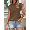 imagePRETTYGARDEN Blouses for Women Dressy Casual 2025 Spring Summer Business Office Tops Cap Sleeve Textured Cute Work ShirtCoffee