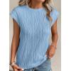 imagePRETTYGARDEN Blouses for Women Dressy Casual 2025 Spring Summer Business Office Tops Cap Sleeve Textured Cute Work ShirtLight Blue
