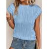 imagePRETTYGARDEN Blouses for Women Dressy Casual 2025 Spring Summer Business Office Tops Cap Sleeve Textured Cute Work ShirtLight Blue