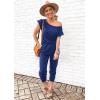imagePRETTYGARDEN Jumpsuits for Women 2025 Summer Dressy Off Shoulder Romper Spring Vacation Travel Lounge Outfits ClothesBlue