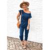 imagePRETTYGARDEN Jumpsuits for Women 2025 Summer Dressy Off Shoulder Romper Spring Vacation Travel Lounge Outfits ClothesDark Blue