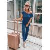 imagePRETTYGARDEN Jumpsuits for Women 2025 Summer Dressy Off Shoulder Romper Spring Vacation Travel Lounge Outfits ClothesDark Blue