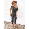 imagePRETTYGARDEN Jumpsuits for Women 2025 Summer Dressy Off Shoulder Romper Spring Vacation Travel Lounge Outfits ClothesDark Grey