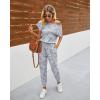 imagePRETTYGARDEN Jumpsuits for Women 2025 Summer Dressy Off Shoulder Romper Spring Vacation Travel Lounge Outfits ClothesGrey Camouflage