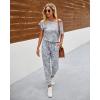 imagePRETTYGARDEN Jumpsuits for Women 2025 Summer Dressy Off Shoulder Romper Spring Vacation Travel Lounge Outfits ClothesGrey Camouflage