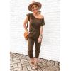 imagePRETTYGARDEN Jumpsuits for Women 2025 Summer Dressy Off Shoulder Romper Spring Vacation Travel Lounge Outfits ClothesKhaki