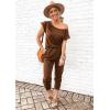 imagePRETTYGARDEN Jumpsuits for Women 2025 Summer Dressy Off Shoulder Romper Spring Vacation Travel Lounge Outfits ClothesLight Brown