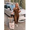 imagePRETTYGARDEN Jumpsuits for Women 2025 Summer Dressy Off Shoulder Romper Spring Vacation Travel Lounge Outfits ClothesLight Brown