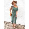 imagePRETTYGARDEN Jumpsuits for Women 2025 Summer Dressy Off Shoulder Romper Spring Vacation Travel Lounge Outfits ClothesLight Green
