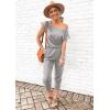 imagePRETTYGARDEN Jumpsuits for Women 2025 Summer Dressy Off Shoulder Romper Spring Vacation Travel Lounge Outfits ClothesLight Grey