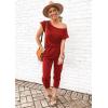 imagePRETTYGARDEN Jumpsuits for Women 2025 Summer Dressy Off Shoulder Romper Spring Vacation Travel Lounge Outfits ClothesRed