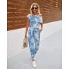 imagePRETTYGARDEN Jumpsuits for Women 2025 Summer Dressy Off Shoulder Romper Spring Vacation Travel Lounge Outfits ClothesTie Dyeblue