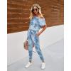 imagePRETTYGARDEN Jumpsuits for Women 2025 Summer Dressy Off Shoulder Romper Spring Vacation Travel Lounge Outfits ClothesTie Dyeblue