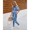 imagePRETTYGARDEN Jumpsuits for Women 2025 Summer Dressy Off Shoulder Romper Spring Vacation Travel Lounge Outfits ClothesTie Dyedark Blue