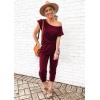 imagePRETTYGARDEN Jumpsuits for Women 2025 Summer Dressy Off Shoulder Romper Spring Vacation Travel Lounge Outfits ClothesWine Red