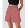 imagePRETTYGARDEN Shorts for Women Dressy 2025 Summer Elastic High Waisted Wide Leg Business Casual Work Shorts with PocketsPink