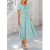 imagePRETTYGARDEN Summer Dress for Women 2025 Casual Short Sleeve Bow Tie V Neck Ruffle Midi Flowy DressesAqua Green