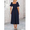 imagePRETTYGARDEN Summer Dress for Women 2025 Casual Short Sleeve Bow Tie V Neck Ruffle Midi Flowy DressesDark Blue