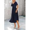 imagePRETTYGARDEN Summer Dress for Women 2025 Casual Short Sleeve Bow Tie V Neck Ruffle Midi Flowy DressesDark Blue