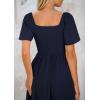 imagePRETTYGARDEN Summer Dress for Women 2025 Casual Short Sleeve Bow Tie V Neck Ruffle Midi Flowy DressesDark Blue