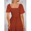 imagePRETTYGARDEN Summer Dress for Women 2025 Casual Short Sleeve Bow Tie V Neck Ruffle Midi Flowy DressesRust Red
