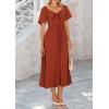 imagePRETTYGARDEN Summer Dress for Women 2025 Casual Short Sleeve Bow Tie V Neck Ruffle Midi Flowy DressesRust Red