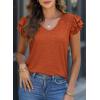 imagePRETTYGARDEN Summer Tops for Women 2025 Spring Trendy Fashion Clothes Casual Ruffle V Neck Short Sleeve Shirts BlousesBrick Red