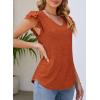 imagePRETTYGARDEN Summer Tops for Women 2025 Spring Trendy Fashion Clothes Casual Ruffle V Neck Short Sleeve Shirts BlousesBrick Red