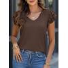 imagePRETTYGARDEN Summer Tops for Women 2025 Spring Trendy Fashion Clothes Casual Ruffle V Neck Short Sleeve Shirts BlousesCoffee