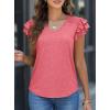 imagePRETTYGARDEN Summer Tops for Women 2025 Spring Trendy Fashion Clothes Casual Ruffle V Neck Short Sleeve Shirts BlousesCoral Red