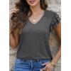 imagePRETTYGARDEN Summer Tops for Women 2025 Spring Trendy Fashion Clothes Casual Ruffle V Neck Short Sleeve Shirts BlousesDark Grey