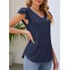 imagePRETTYGARDEN Summer Tops for Women 2025 Spring Trendy Fashion Clothes Casual Ruffle V Neck Short Sleeve Shirts BlousesNavy