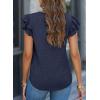 imagePRETTYGARDEN Summer Tops for Women 2025 Spring Trendy Fashion Clothes Casual Ruffle V Neck Short Sleeve Shirts BlousesNavy