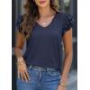 imagePRETTYGARDEN Summer Tops for Women 2025 Spring Trendy Fashion Clothes Casual Ruffle V Neck Short Sleeve Shirts BlousesNavy