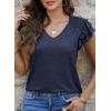 imagePRETTYGARDEN Summer Tops for Women 2025 Spring Trendy Fashion Clothes Casual Ruffle V Neck Short Sleeve Shirts BlousesNavy