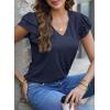 imagePRETTYGARDEN Summer Tops for Women 2025 Spring Trendy Fashion Clothes Casual Ruffle V Neck Short Sleeve Shirts BlousesNavy