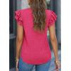 imagePRETTYGARDEN Summer Tops for Women 2025 Spring Trendy Fashion Clothes Casual Ruffle V Neck Short Sleeve Shirts BlousesRose Red
