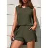 imagePRETTYGARDEN Womens 2025 Summer 2 Piece Lounge Sets V Neck Long Tank Tops High Waisted Shorts Loose Fit Matching OutfitsArmy Green