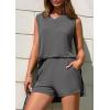 imagePRETTYGARDEN Womens 2025 Summer 2 Piece Lounge Sets V Neck Long Tank Tops High Waisted Shorts Loose Fit Matching OutfitsDark Grey
