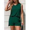 imagePRETTYGARDEN Womens 2025 Summer 2 Piece Lounge Sets V Neck Long Tank Tops High Waisted Shorts Loose Fit Matching OutfitsGreen